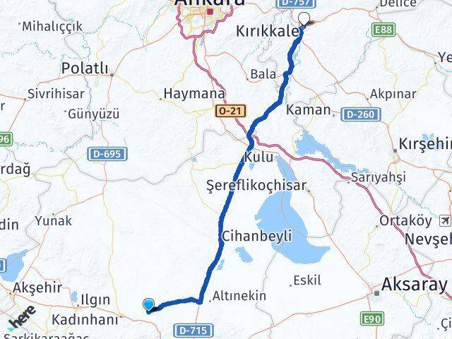 Konya Sarayönü Kırıkkale Arası Kaç Km - Yol Haritası