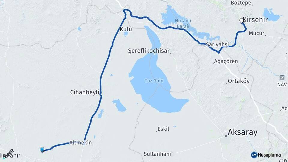 Konya Sarayönü Kırşehir Arası Kaç Km - Yol Haritası