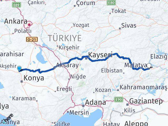 Konya Sarayönü Malatya Arası Kaç Km - Yol Haritası