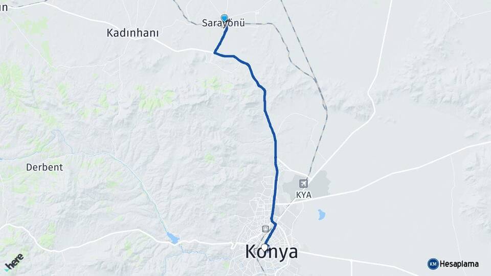 Konya Sarayönü Meram Arası Kaç Km - Yol Haritası