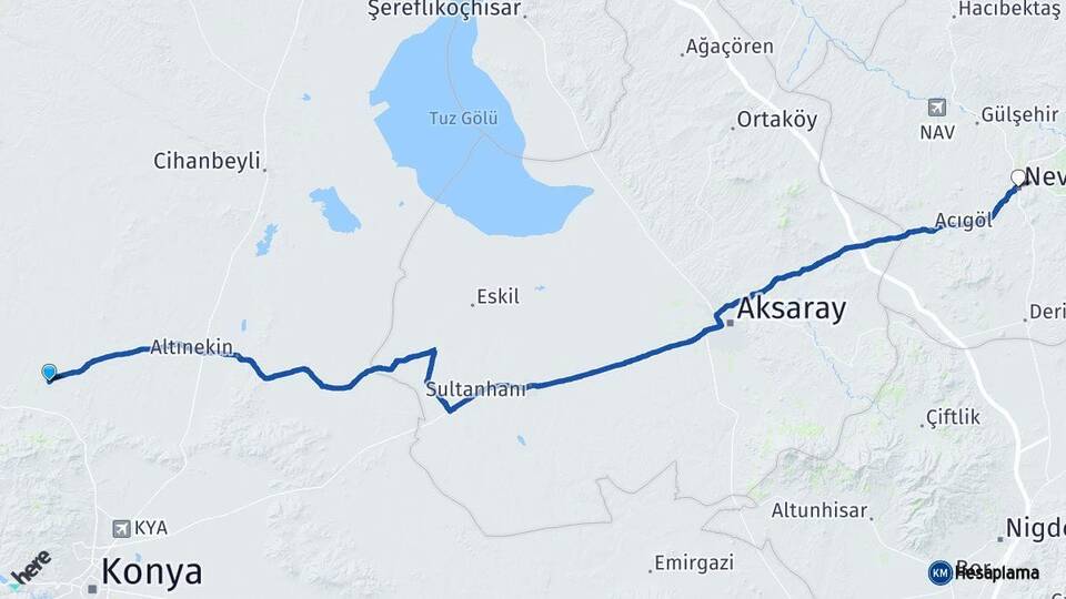Konya Sarayönü Nevşehir Arası Kaç Km - Yol Haritası