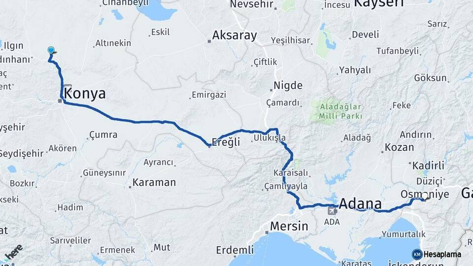 Konya Sarayönü Osmaniye Arası Kaç Km - Yol Haritası