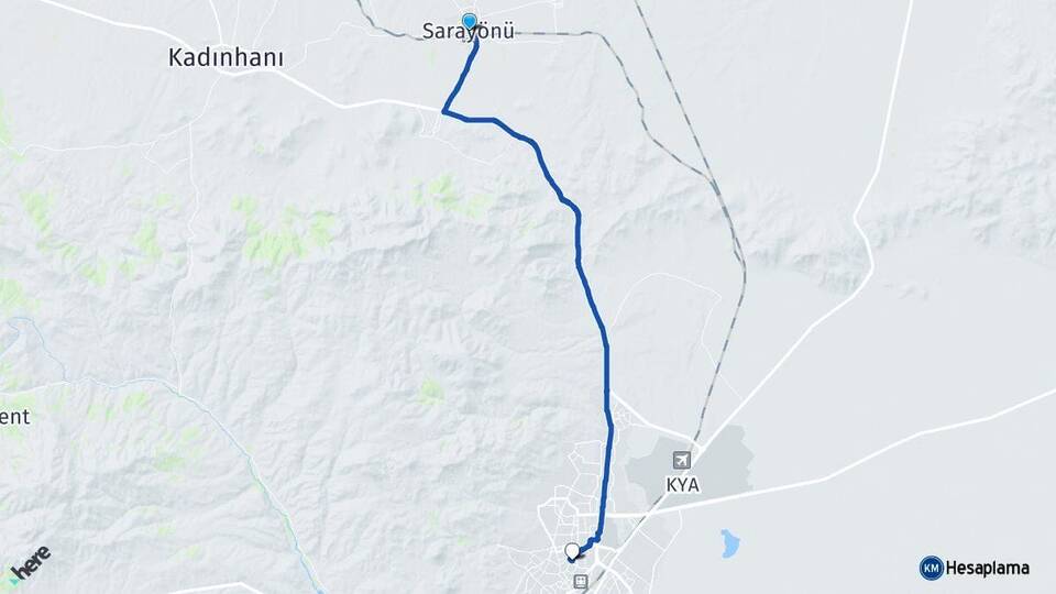 Konya Sarayönü Selçuklu Arası Kaç Km - Yol Haritası