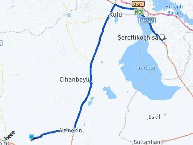 Konya Sarayönü Şereflikoçhisar Ankara Arası Kaç Km - Yol Haritası