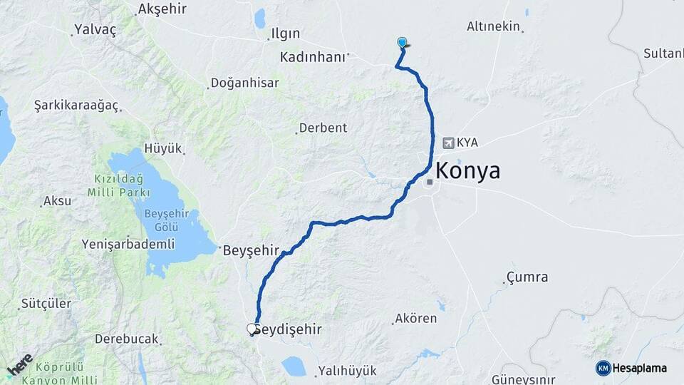 Konya Sarayönü Seydişehir Arası Kaç Km - Yol Haritası