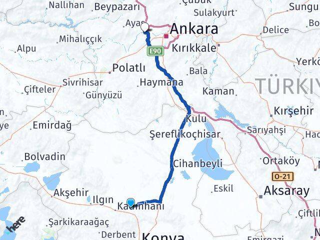 Konya Sarayönü Sincan Ankara Arası Kaç Km - Yol Haritası