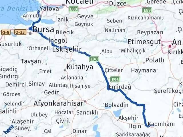 Konya Sarayönü Yalova Arası Kaç Km - Yol Haritası