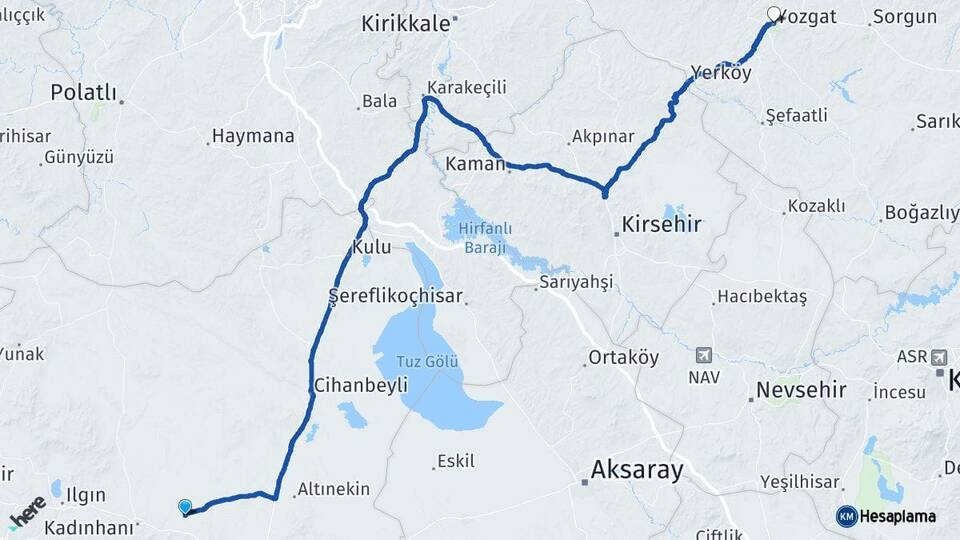 Konya Sarayönü Yozgat Arası Kaç Km - Yol Haritası