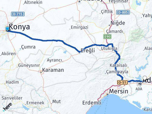 Konya Sarıçam Adana Arası Kaç Km - Yol Haritası