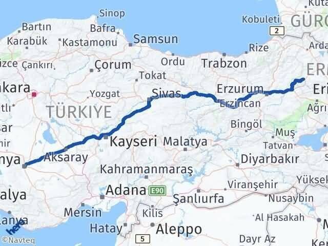 Konya Sarıkamış Kars Arası Kaç Km - Yol Haritası