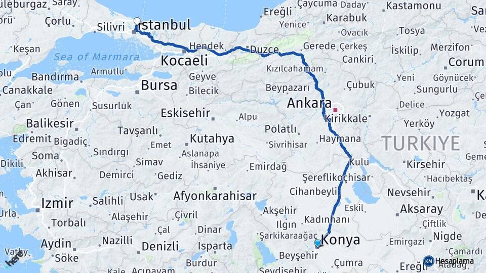 Konya Sarıyer İstanbul Arası Kaç Km - Yol Haritası