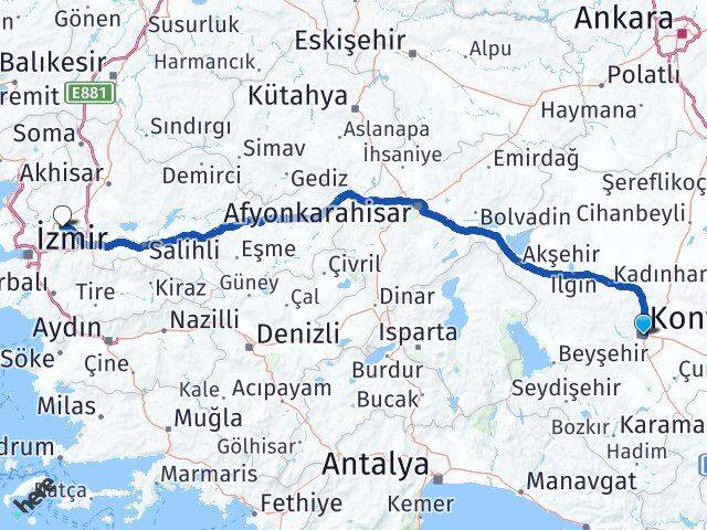 Konya Şehzadeler Manisa Arası Kaç Km - Yol Haritası