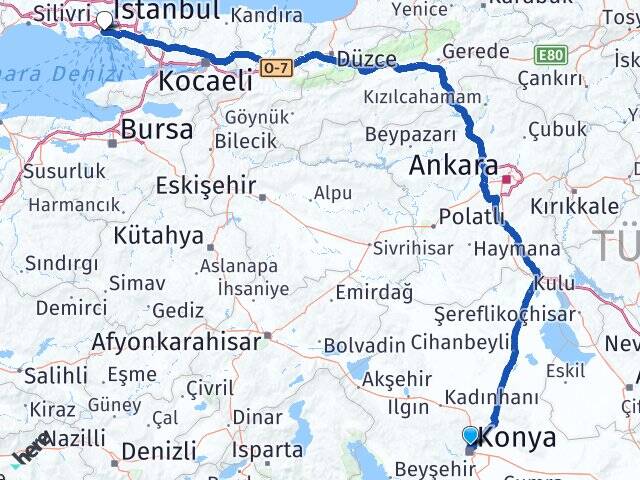 Konya Selçuklu Eminönü Fatih İstanbul Arası Kaç Km - Yol Haritası