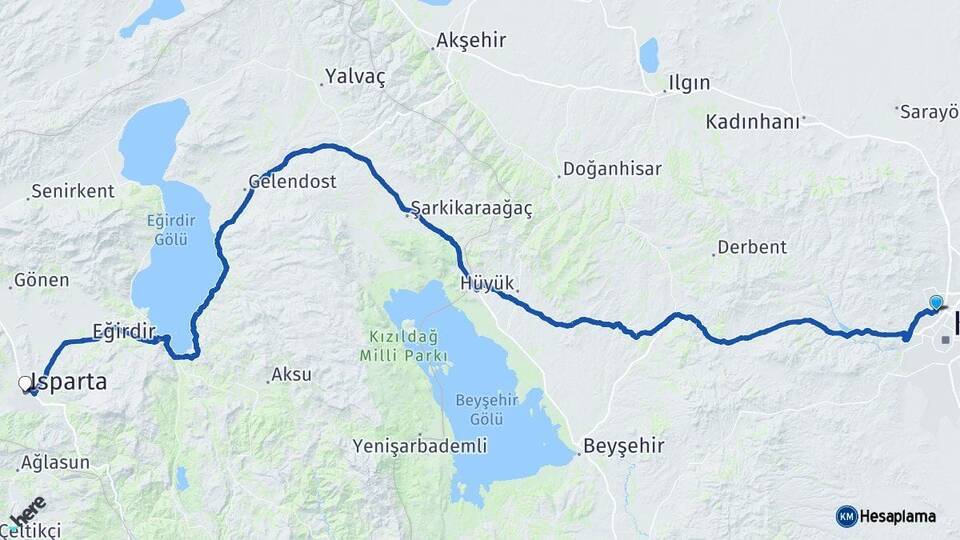 Konya Selçuklu Isparta Arası Kaç Km - Yol Haritası