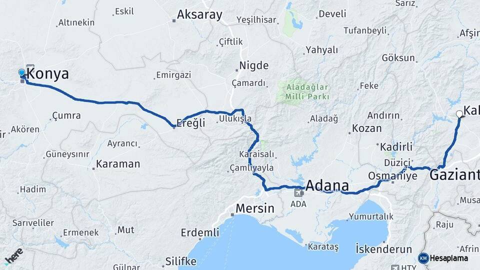 Konya Selçuklu Kahramanmaraş Arası Kaç Km - Yol Haritası