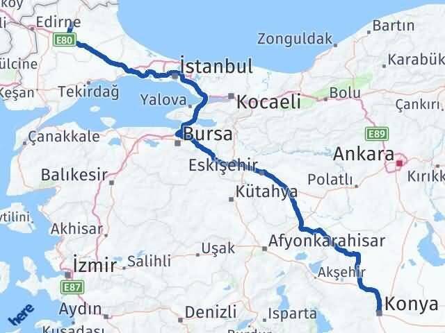Konya Selçuklu Kırklareli Arası Kaç Km - Yol Haritası