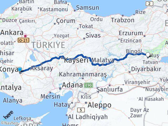 Konya Selçuklu Muş Arası Kaç Km - Yol Haritası