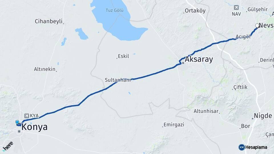 Konya Selçuklu Nevşehir Arası Kaç Km - Yol Haritası