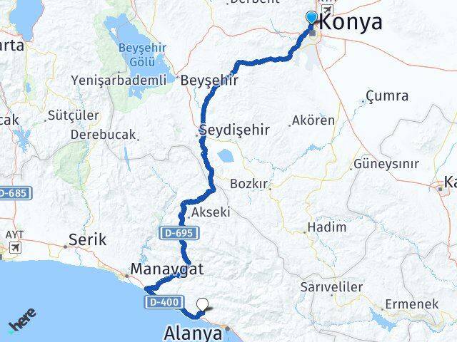 Konya Selçuklu Payallar Alanya Antalya Arası Kaç Km - Yol Haritası