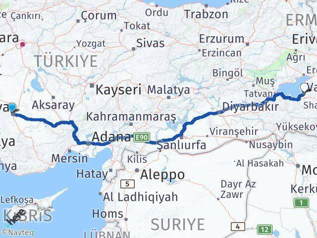 Konya Selçuklu Van Arası Kaç Km - Yol Haritası