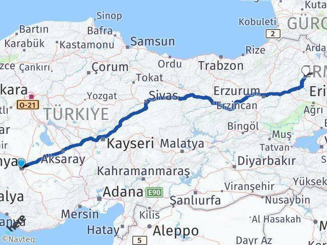 Konya Selim Kars Arası Kaç Km - Yol Haritası
