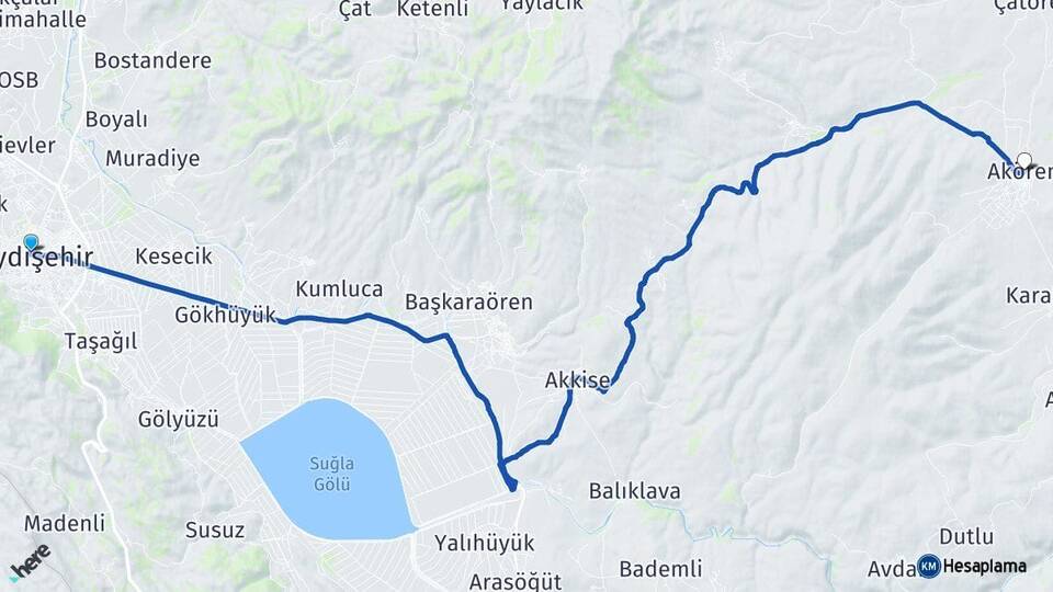 Konya Seydişehir Akören Arası Kaç Km - Yol Haritası