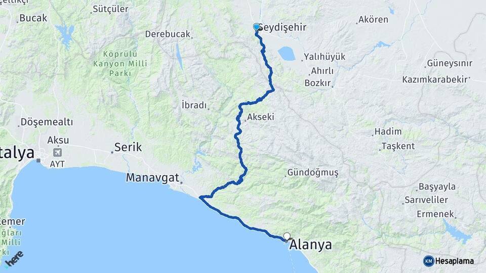 Konya Seydişehir Alanya Antalya Arası Kaç Km - Yol Haritası