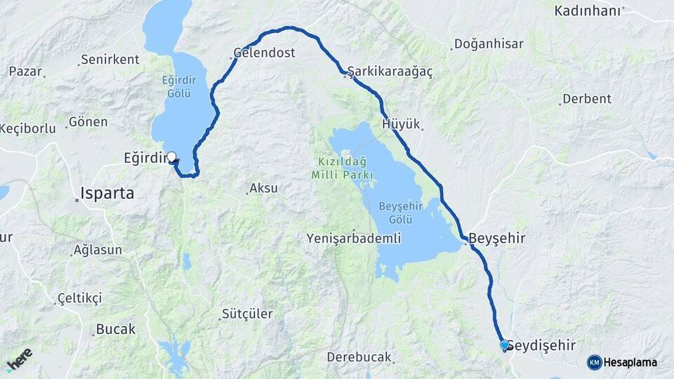 Konya Seydişehir Eğirdir Isparta Arası Kaç Km - Yol Haritası