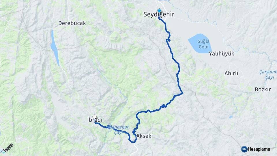 Konya Seydişehir İbradı Antalya Arası Kaç Km - Yol Haritası