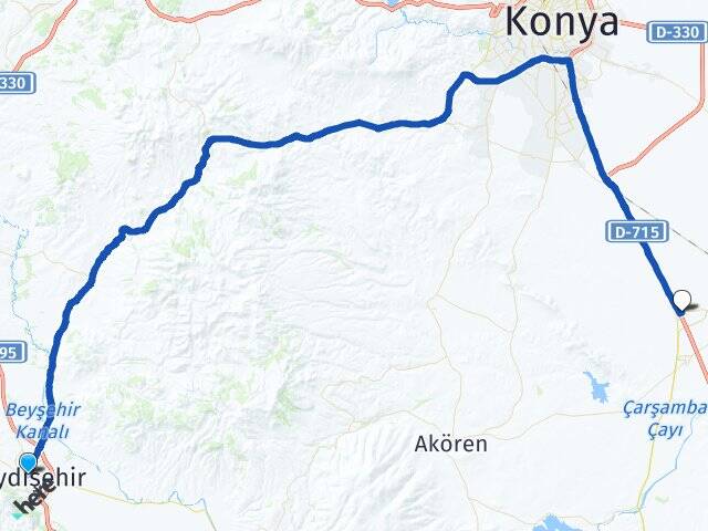 Konya Seydişehir İçeriçumra Çumra Arası Kaç Km - Yol Haritası