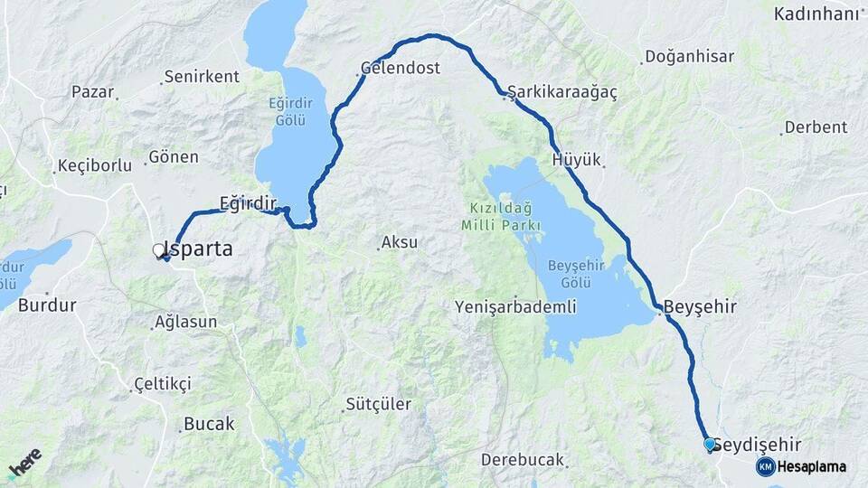 Konya Seydişehir Isparta Arası Kaç Km - Yol Haritası