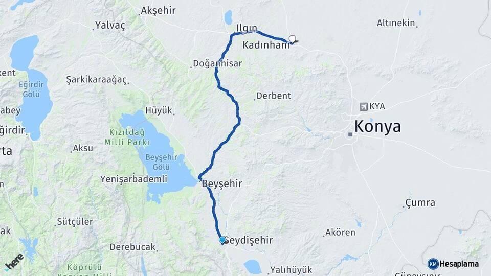 Konya Seydişehir Kadınhanı Arası Kaç Km - Yol Haritası