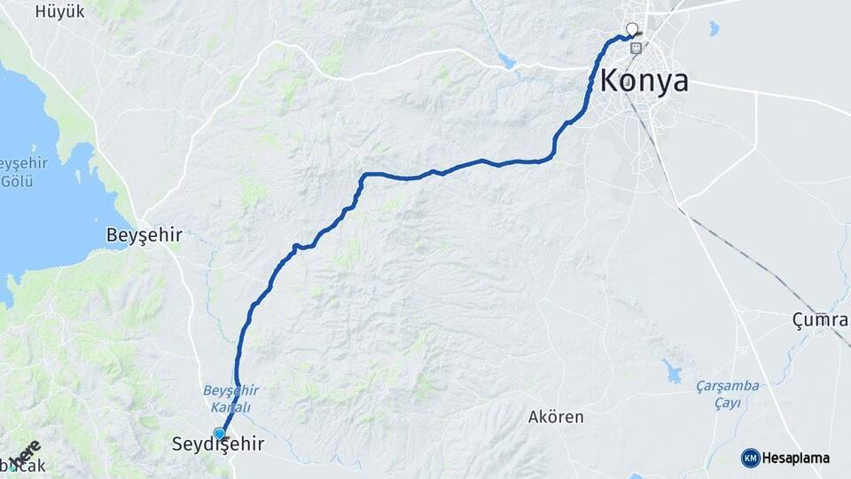 Konya Seydişehir Selçuklu Arası Kaç Km - Yol Haritası