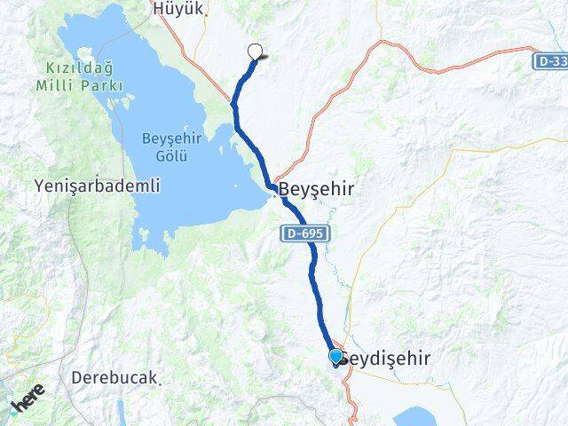 Konya Seydişehir Selki Hüyük Arası Kaç Km - Yol Haritası