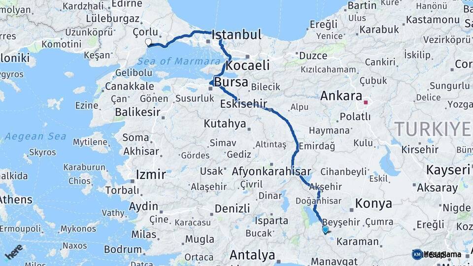 Konya Seydişehir Tekirdağ Arası Kaç Saat? Yol Haritası, Yakıt, Rota ve Mesafe Hesaplama Konya Seydişehir Tekirdağ Arası Kaç Km? Kaç Saat? Yol Haritası