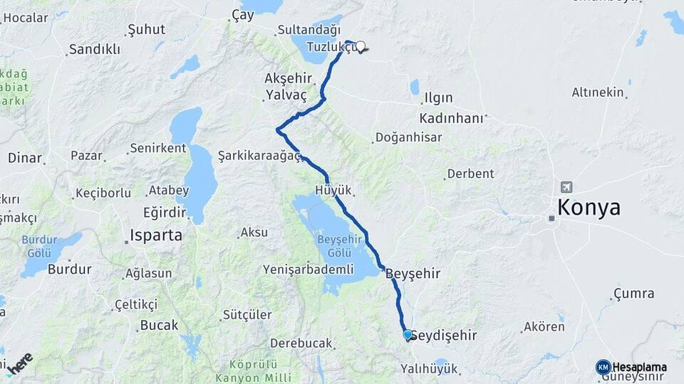 Konya Seydişehir Tuzlukçu Arası Kaç Km - Yol Haritası