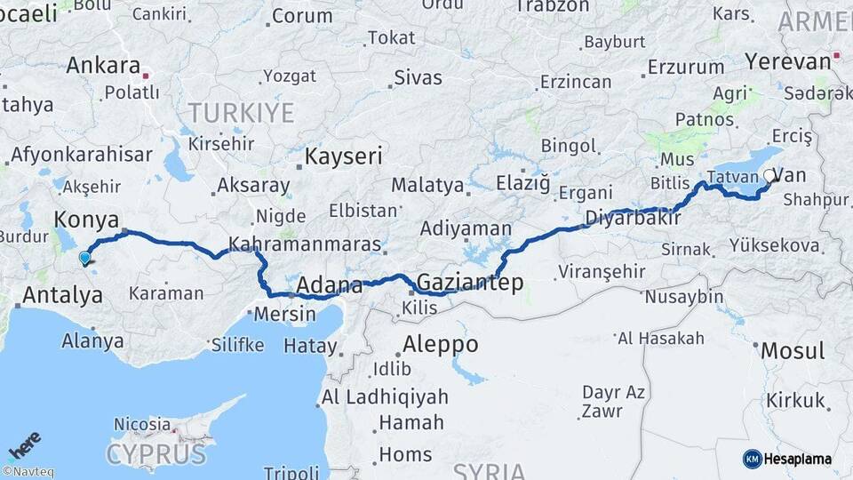 Konya Seydişehir Van Arası Kaç Saat? Yol Haritası, Yakıt, Rota ve Mesafe Hesaplama Konya Seydişehir Van Arası Kaç Km? Kaç Saat? Yol Haritası