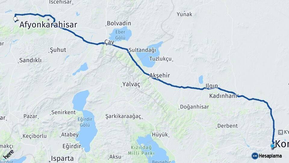 Konya Sinanpaşa Afyonkarahisar Arası Kaç Km - Yol Haritası