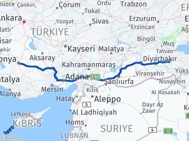 Konya Şirvan Siirt Arası Kaç Km - Yol Haritası