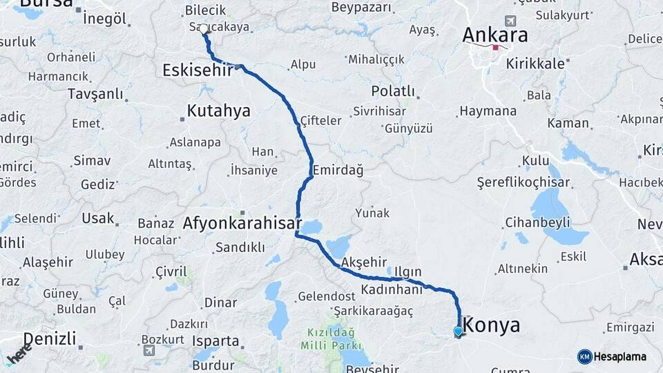 Konya Söğüt Bilecik Arası Kaç Km - Yol Haritası
