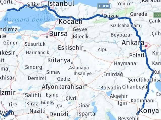 Konya Süleymanpaşa Tekirdağ Arası Kaç Km - Yol Haritası