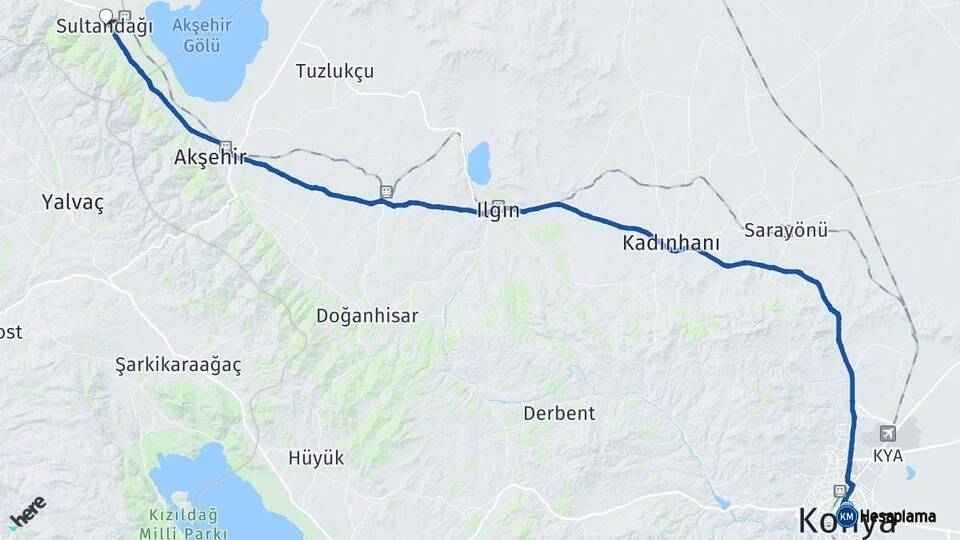 Konya Sultandağı Afyonkarahisar Arası Kaç Km - Yol Haritası