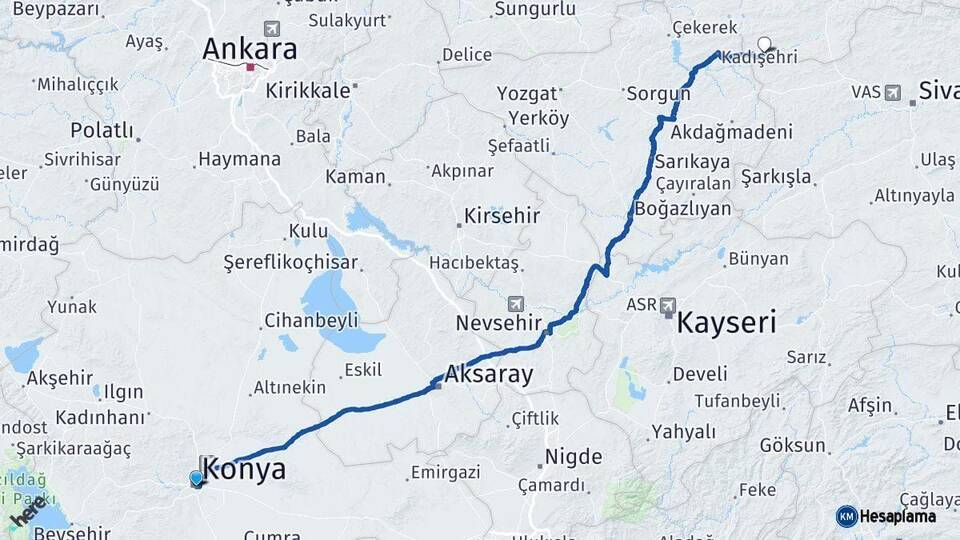Konya Sulusaray Tokat Arası Kaç Km - Yol Haritası