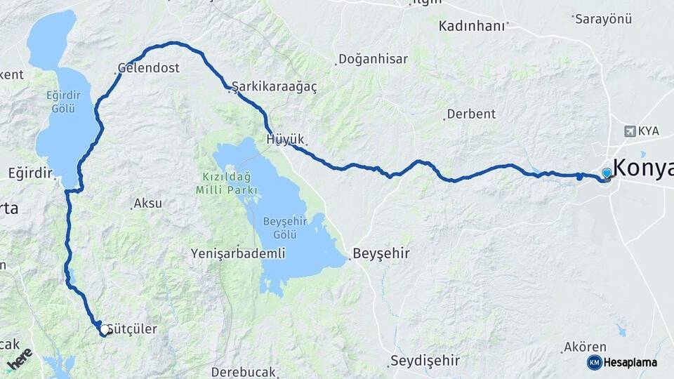 Konya Sütçüler Isparta Arası Kaç Km - Yol Haritası