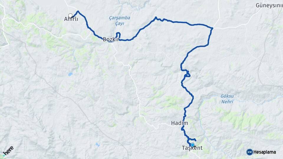 Konya Taşkent Ahırlı Arası Kaç Km - Yol Haritası