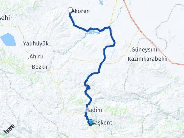 Konya Taşkent Akören Arası Kaç Km - Yol Haritası
