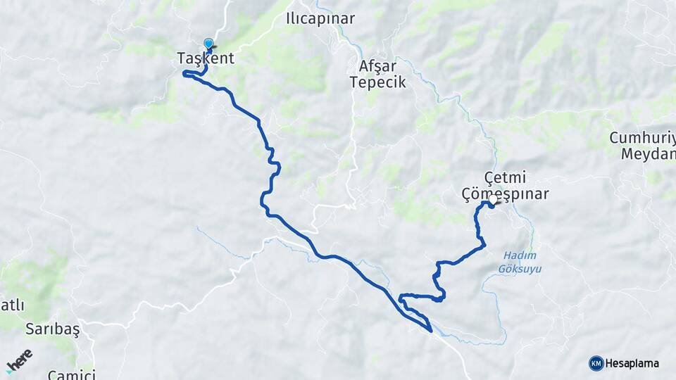 Konya Taşkent Bolay Taşkent Arası Kaç Km - Yol Haritası