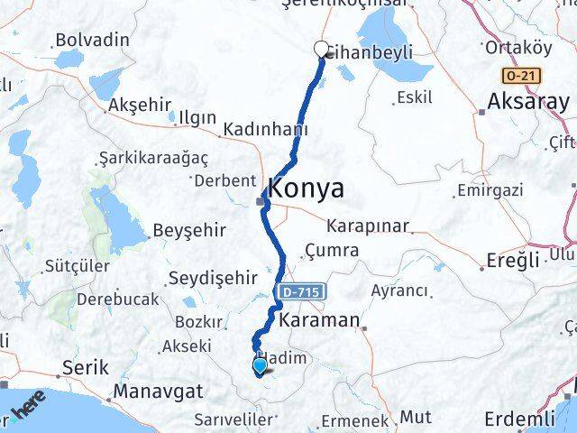 Konya Taşkent Cihanbeyli Arası Kaç Km - Yol Haritası