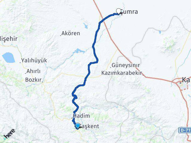 Konya Taşkent Çumra Arası Kaç Km - Yol Haritası