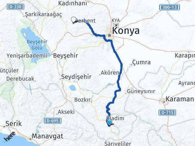 Konya Taşkent Derbent Arası Kaç Km - Yol Haritası